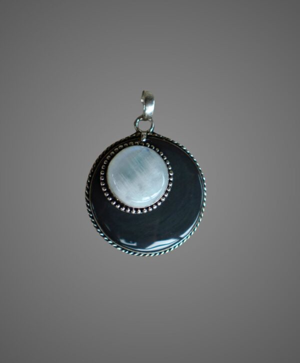 obsidien and moonstone pendant front view